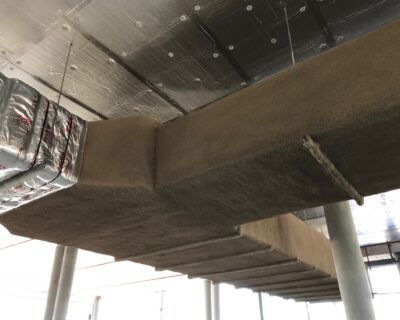 CAFCO 300 - Vermiculite Spray applied to ducts of a multi-storey building in construction